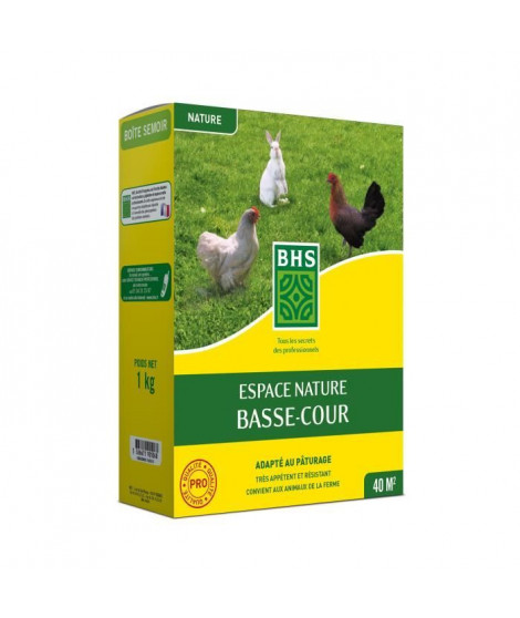Gazon - BHS - Espace Nature 1kg | 40m² | Riche en protéines, rapide, homogene | Bien-etre des animaux en extérieur.