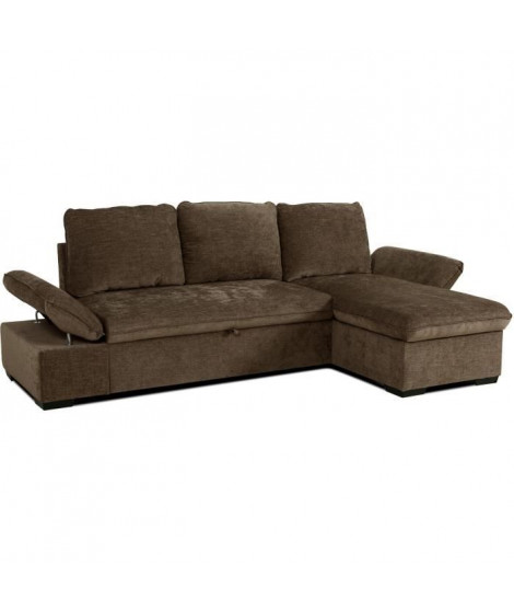 Canapé d'angle convertible réversible - 4 places - CANDY - Tissu Chocolat - Coffre - 297 x 148 x 85 cm - CASAPY