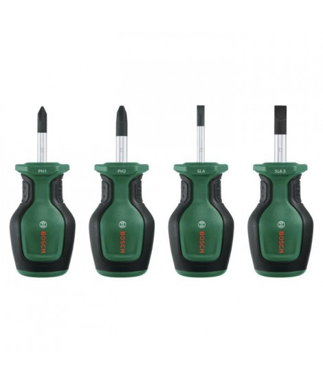 Bosch Set de 4 tournevis courts (compacts pour vissage dans espaces restreints  embout magnétique)