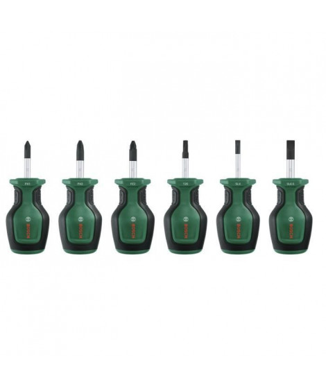 Bosch Set de 6 tournevis courts (pour endroits restreints  PH/PZ/TX/Plat  acier S2  couple élevé  embout magnétique)