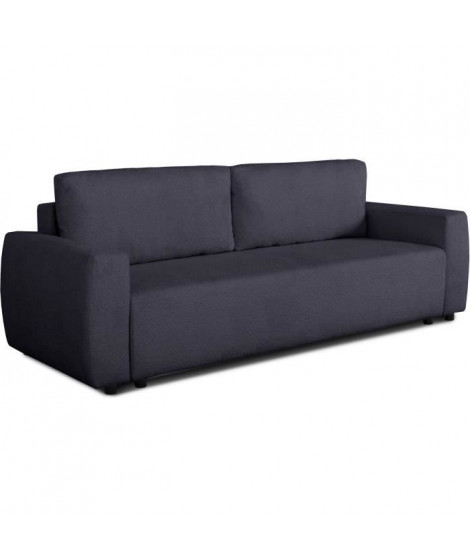 Canapé convertible - 3 places - PHARELL - Tissu Bouclette Noir - Coffre - 231 x 91 x 84 cm