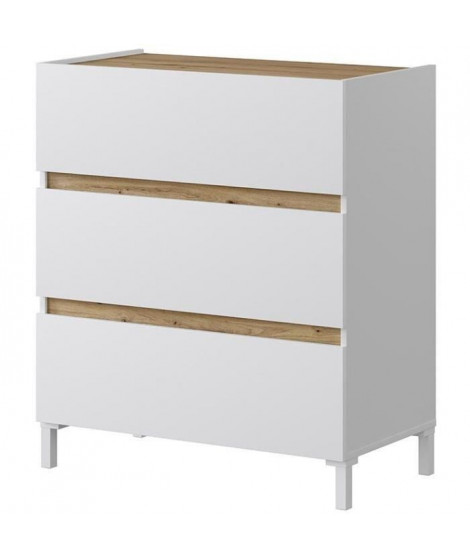 Commode TEMPUS 3 tiroirs - Décor chene nodi et blanc artik - Finition satinée - L79 x P41 x H90 cm