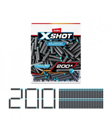 Recharge de fléchettes - ZURU - X-SHOT Excel Pack 200 - Technologie a poche d'air - Compatibilité universelle - Pack pratique