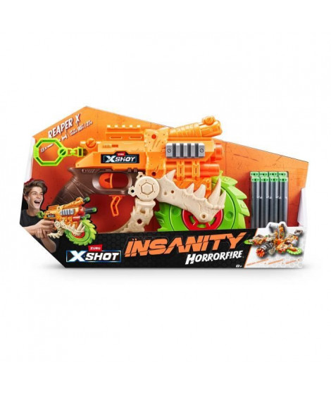 Lanceur de fléchettes - ZURU - X-SHOT Horrorfire Reaper-X - Portée 27m - Lame de scie intégrée - Action fun