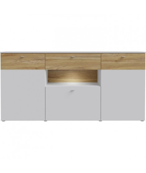 Buffet 3 portes1 tiroir LED - COMO- 194,8 x 41,3 x 94,5 cm - Gris / Chene