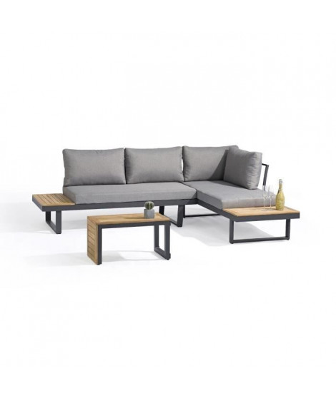 Salon de jardin modulable - Aluminium - DCB GARDEN - 4 places - TOKYO - Gris anthracite et bois d'acacia