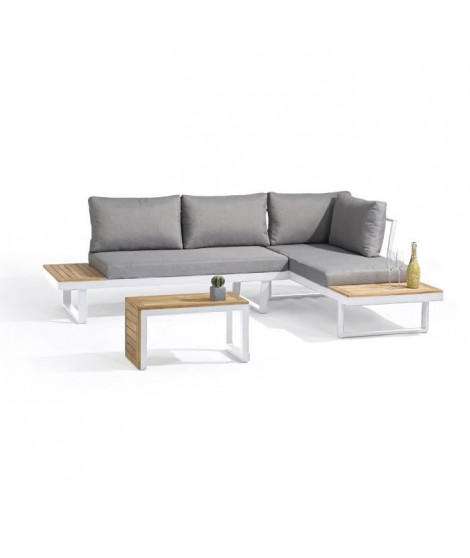 Salon de jardin modulable - Aluminium - DCB GARDEN - 4 places - TOKYO - Blanc et bois d'acacia