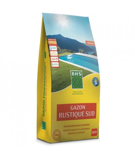 Gazon - BHS - Gazon Rustique Sud - 5kg - Résistant aux conditions seches grâce a la fétuque élevée. Rapide et homogene.