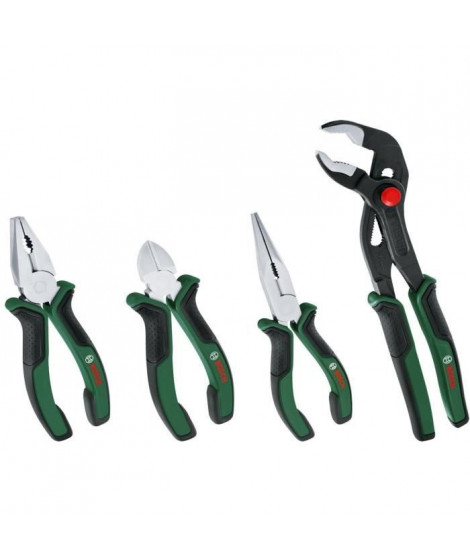 Bosch - Set de 4 pinces (coupante diagonale précise et durable, universelle, a bec long et multiprises)
