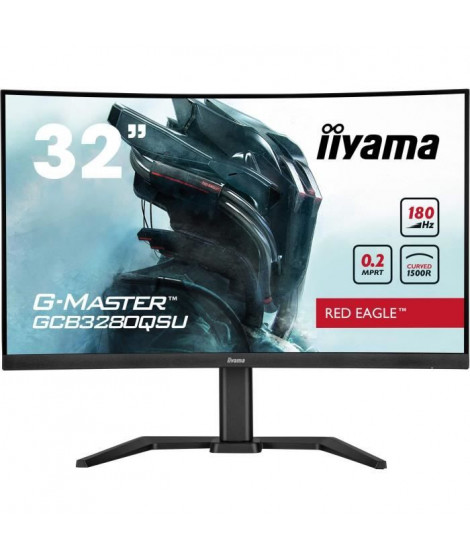 Écran PC - IIYAMA - GCB3280QSU-B2 - 31,5 QHD - VA - 180Hz - 0,2ms - HDMI/DP/USB HUB - Pied réglable - Incurvé 1500R - Noir
