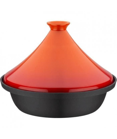 Tajine fonte massive - GSW - 30 x 22 cm - Couvercle céramique - Induction - Orange