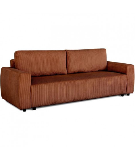 Canapé convertible - 3 places - PHARELL - Tissu Velours côtelé Terracotta - Coffre - 231 x 84 x 91 cm