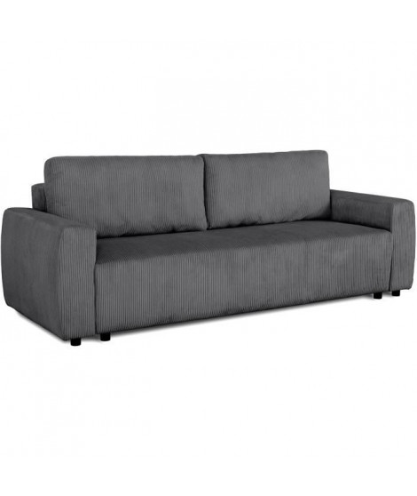 Canapé convertible - 3 places - PHARELL - Tissu Velours côtelé Anthracite - Coffre - 231 x 84 x 91 cm