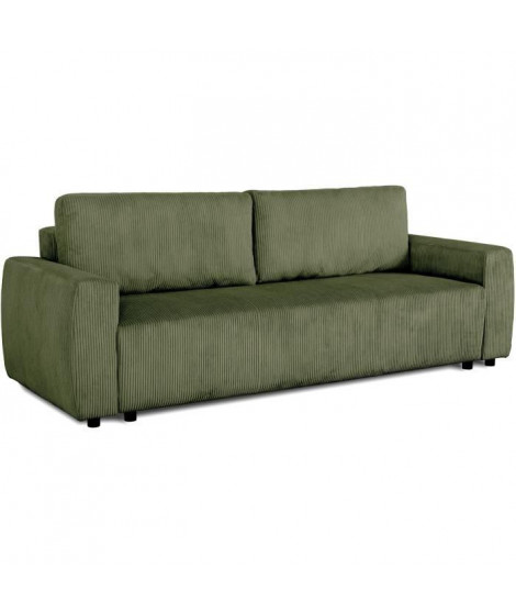 Canapé convertible - 3 places - PHARELL - Tissu Velours côtelé Kaki - Coffre - 231 x 84 x 91 cm