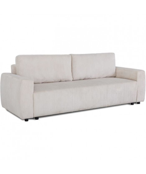Canapé convertible - 3 places - PHARELL - Tissu Velours côtelé Beige - Coffre - 231 x 84 x 91 cm