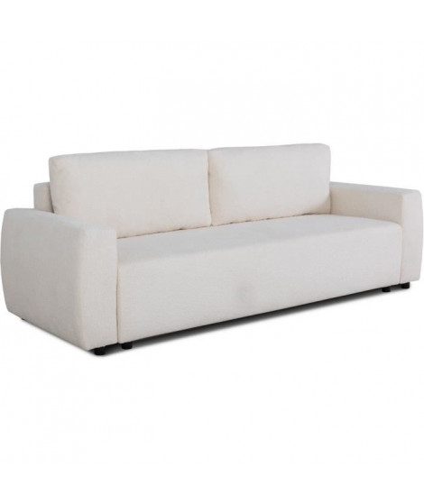 Canapé convertible - 3 places - PHARELL - Tissu Bouclette Beige - Coffre - 231 x 91 x 84 cm