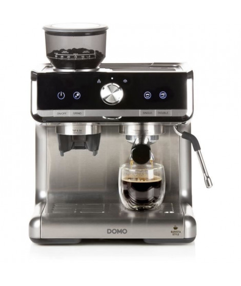 Machine a Espresso semi-professionnelle avec moulin - DOMO - DO720K - 1500 W - 15 bar - 1 ou 2 tasses - 30 réglages