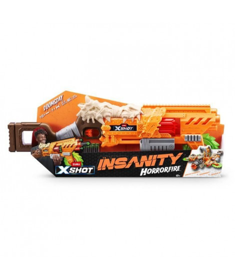 Lanceur de fléchettes - ZURU - X-SHOT Horrorfire Doomsday - Lame tournante en mousse - Portée 27 m - 16 fléchettes incluses