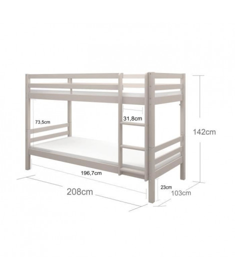 Lits superposés séparables enfant - 2x90x200 cm - Pin massif gris clair - Sommier inclus - ANDO