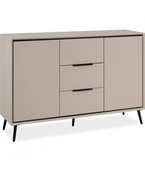 Buffet - ARONA 01B - Beige / Noir - 2 portes, 3 tiroirs - 135 x 90 x 38 cm