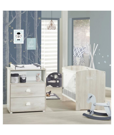 Chambre bébé complete - Lit 120x60 et commode a langer - BABY PRICE - SMILE - Hetre cendré