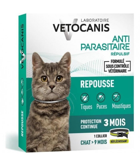 VETOCANIS Collier antiparasitaire réfléchissant chat - Protection 3 mois