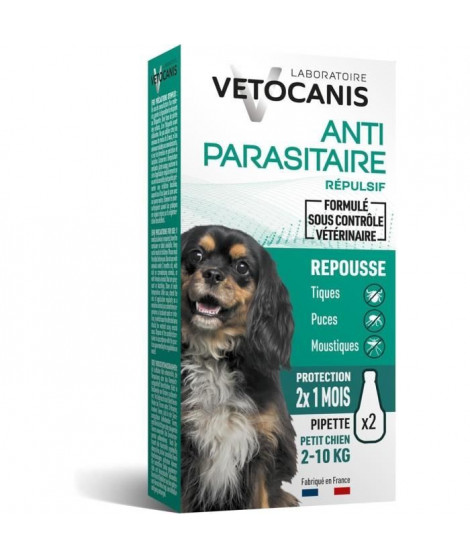 VETOCANIS 2 Pipettes anti-puces et anti-tiques - Pour petit chien 2-10 kg - 2x 1 mois de protection