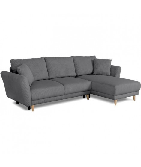 Canapé d'angle convertible réversible - 3 / 4 places - CLAUDIUS - Tissu Lincoln Anthracite - Coffre - 244 x 158 x 86 cm