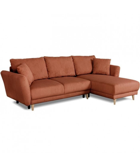 Canapé d'angle convertible réversible - 3 / 4 places - CLAUDIUS - Tissu Lincoln Terracotta - Coffre - 244 x 158 x 86 cm