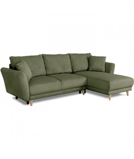 Canapé d'angle convertible réversible - 3 / 4 places - CLAUDIUS - Tissu Lincoln Kaki - Coffre - 244 x 158 x 86 cm