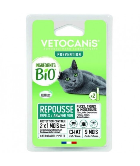Pipettes Antiparasitaire - VETOCANIS - Ingrédients Bio pour Chats