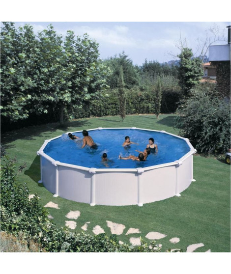 GRE - Kit Piscine hors sol acier ronde blanche Ø370 x 132 cm (Livrée avec filtre a sable et échelle)