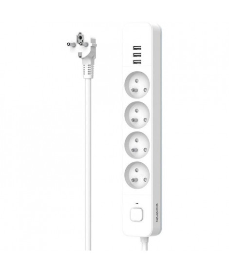 Multiprise - QUARX - 4 prises - Avec 3 ports USB, câble 1,5m