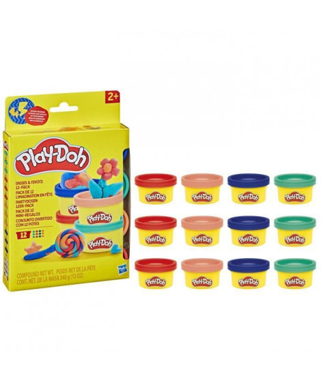 Play-Doh Pack de 12 L'imagination en fete, autocollants et pots de pâte a modeler de 28 g, petits cadeaux, loisirs créatifs p…