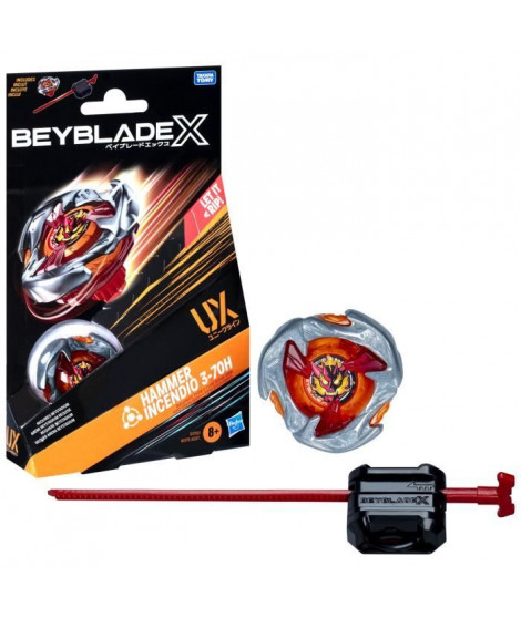 Beyblade X, Starter Pack Hammer Incendio 3-70H UX avec toupie de type équilibre et lanceur, des 8 ans