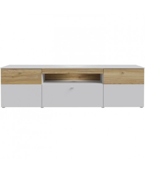 Meuble TV - COMO - 2 portes - Gris / Chene - 209,8 x 52 x 59,3 cm