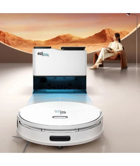 Robot Aspirateur Laveur connecté avec base de vidage - EZICLEAN All In One Z15 Pro - 10 000 Pa - 1,5 L - Blanc