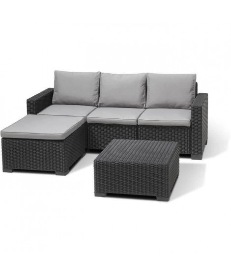 Salon de jardin en résine imitation rotin tressé - Gris graphite - Avec pouf et table basse - KETER - 4 personnes - CALIFORNIA