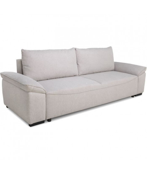 Canapé convertible avec coffre - 3 a 4 places - NORMAN - Tissu beige - 240 x 85 x 85 cm