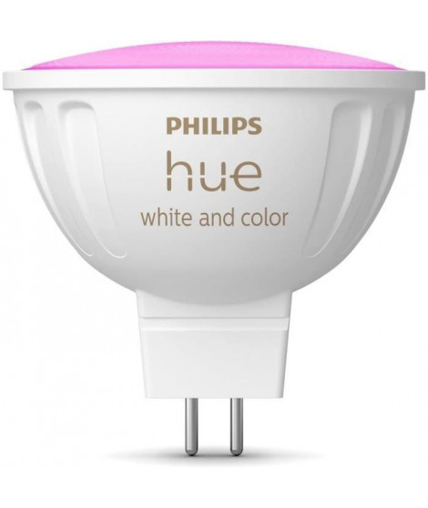 Ampoule connectée - PHILIPS HUE - MR16 - Lumiere blanche et colorée - Compatible bluetooth - Fonctionne avec App et voix