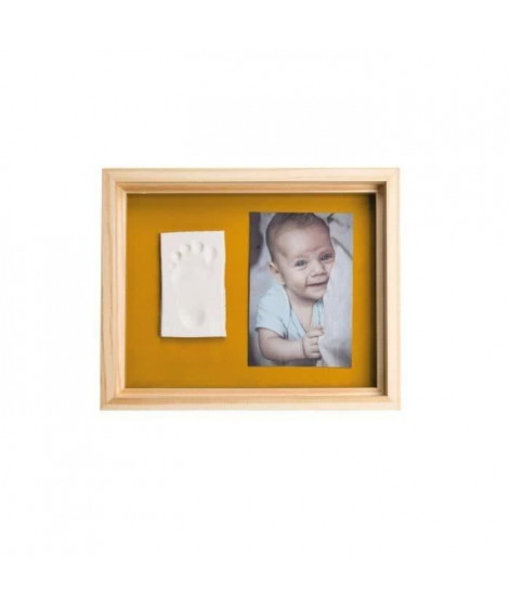 Baby Art Pure Frame - Kit Cadre avec Pâte a Modeler et Cadre Bois Pin Naturel, Rouleau, Panneau Arriere Réversible (Vert/Orange)