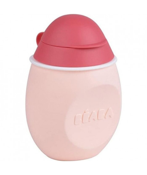 BEABA Gourde bébé/enfant en silicone, BabySqueez' 2 en 1, 2 embouts (1er et 2eme age), 180 ml, Rose