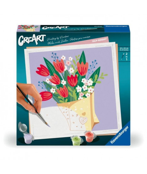 CreArt 20x20 cm Bouquet de tulipes, Loisir créatif, Adulte, Peinture par numéros, 25518, Ravensburger