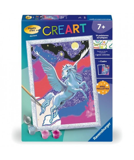 CreArt Kids 18x24cm Etincelant Pégase, Kit de peinture par numéros Numéro d'Art, Des 7 ans, 25830, Ravensburger