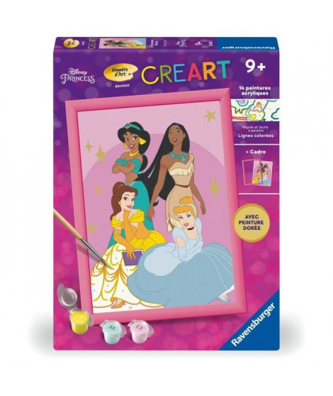 CreArt Kids 18x24cm Disney Princess, Kit de peinture par numéros Numéro d'Art, Des 7 ans, 25843, Ravensburger