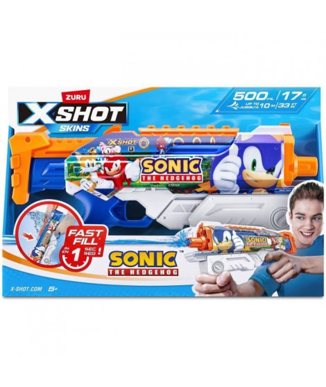 Pistolet a eau - ZURU - X-SHOT Skins Sonic Hyperload - Vitesse Sonic - Remplissage en 1 seconde - Portée 10 m - Réservoir 500 ml