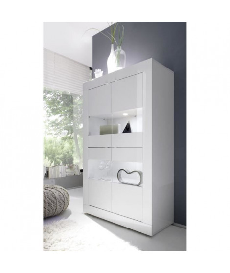Vitrine - BASICO - 4 portes - Blanc laqué brillant - 101 x 42 x 161 cm