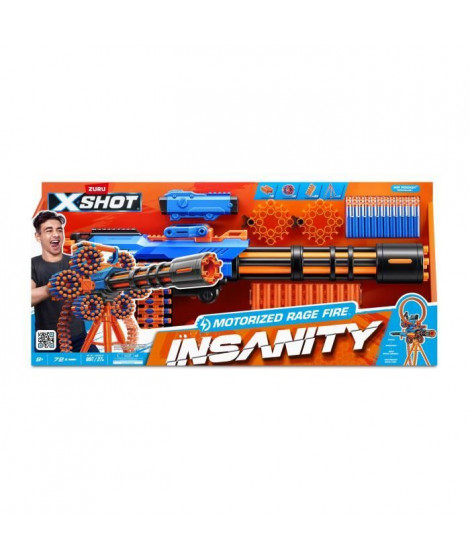 Blaster motorisé - ZURU - X-SHOT Rage Fire - 40 fléchettes - Trépied inclus - Portée 27 m