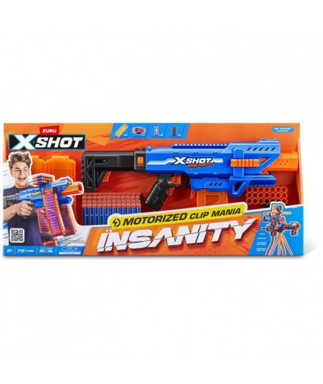 Blaster motorisé - ZURU - X-SHOT Clip Blaster - 4 chargeurs - Portée 27 m - Extensions incluses