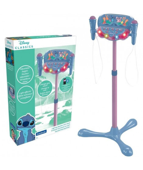 Microphone Stitch sur pied ajustable lumineux avec enceinte, 2 Micros et Effets vocaux, Enceinte Bluetooth